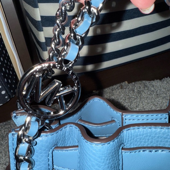 NWT Michael Kors blue pebble leather Mina mini crossbody bag with silver details - Picture 3 of 12